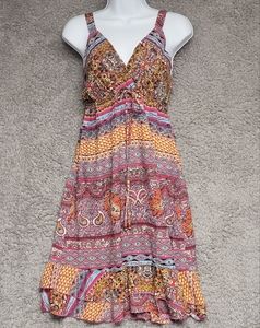 Just Funky Womens Small Bohemian Sun Dress, Reds, Blues & Gold Tones